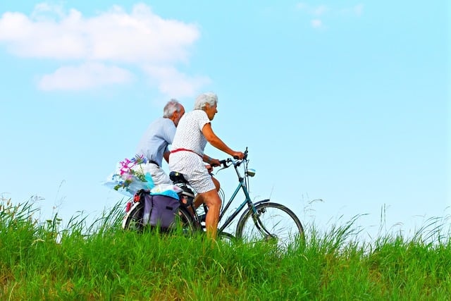 senior couple riding bicycles
