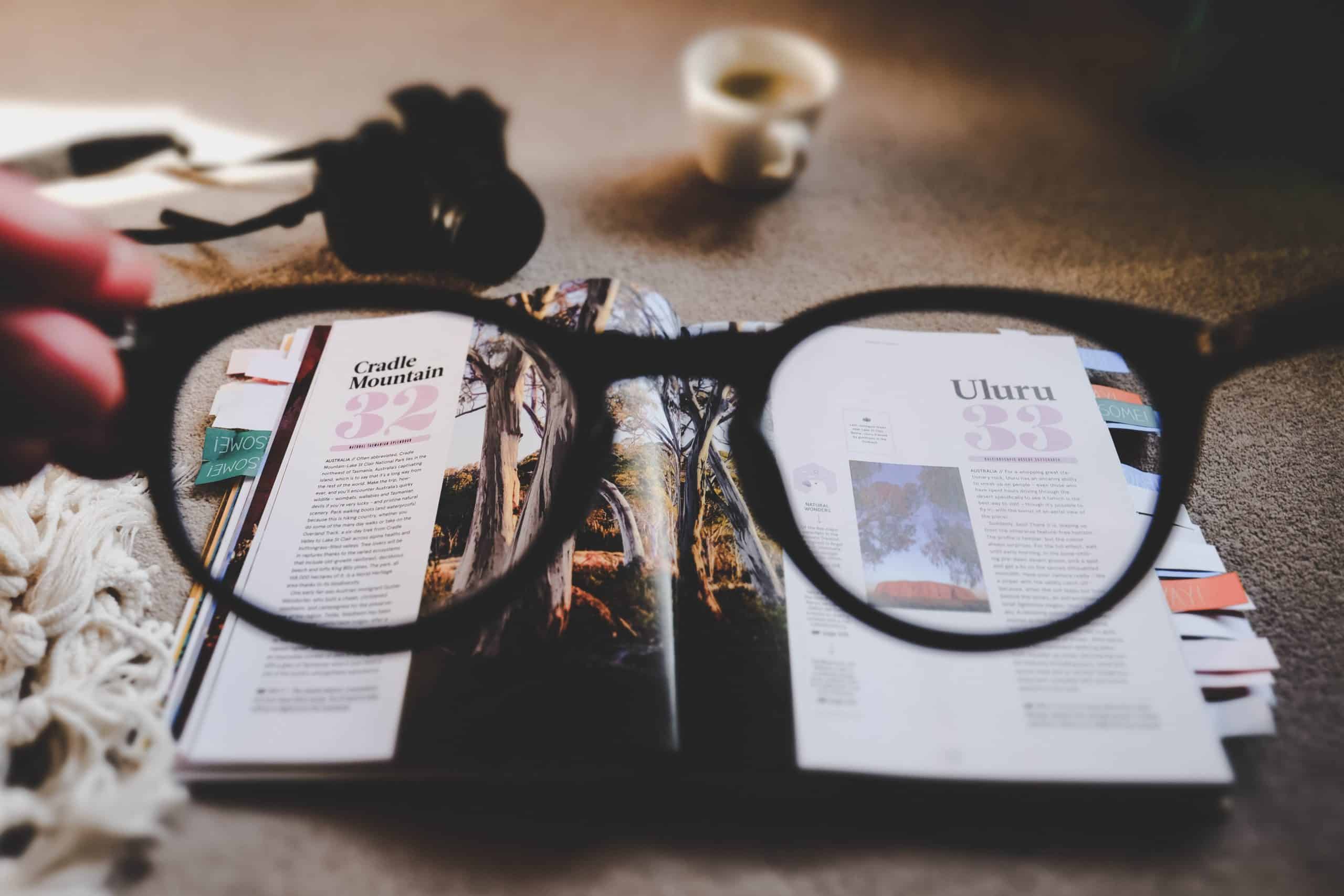 magazine through eyeglasses
